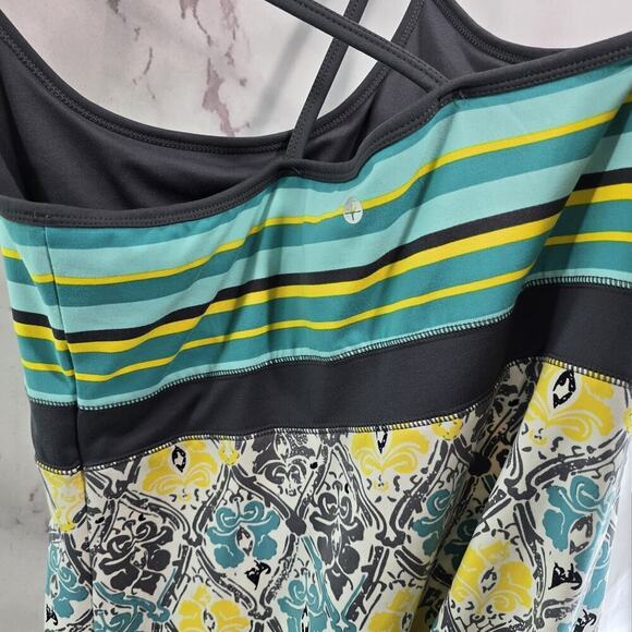 Soybu Dress Womens Large Tank Gray Blue Yellow Stripe Mini Shelf Built In Bra - Picture 7 of 11